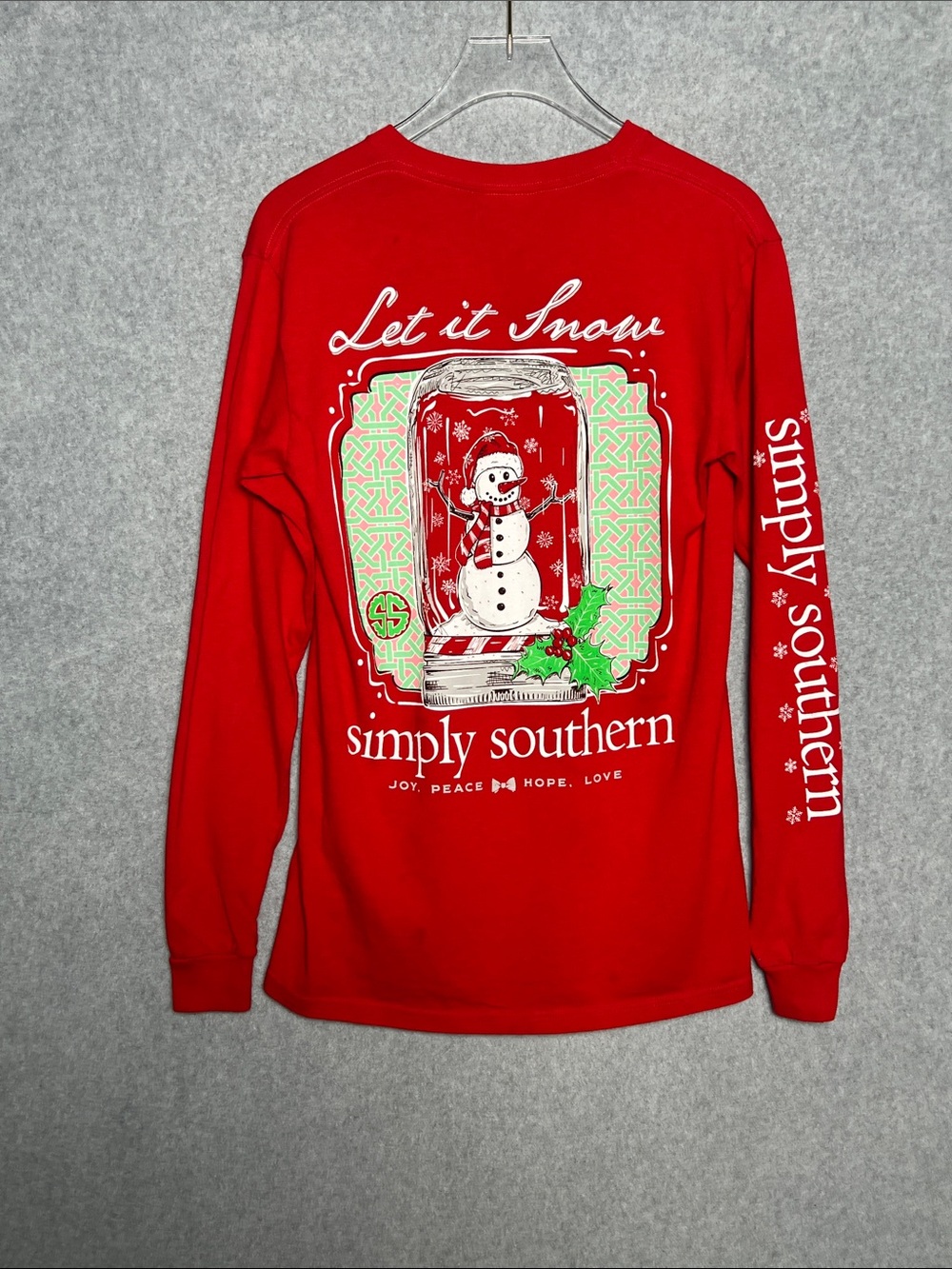 Simply Southern Christmas Holiday Let It Snow Red Long Sleeve Shirt S